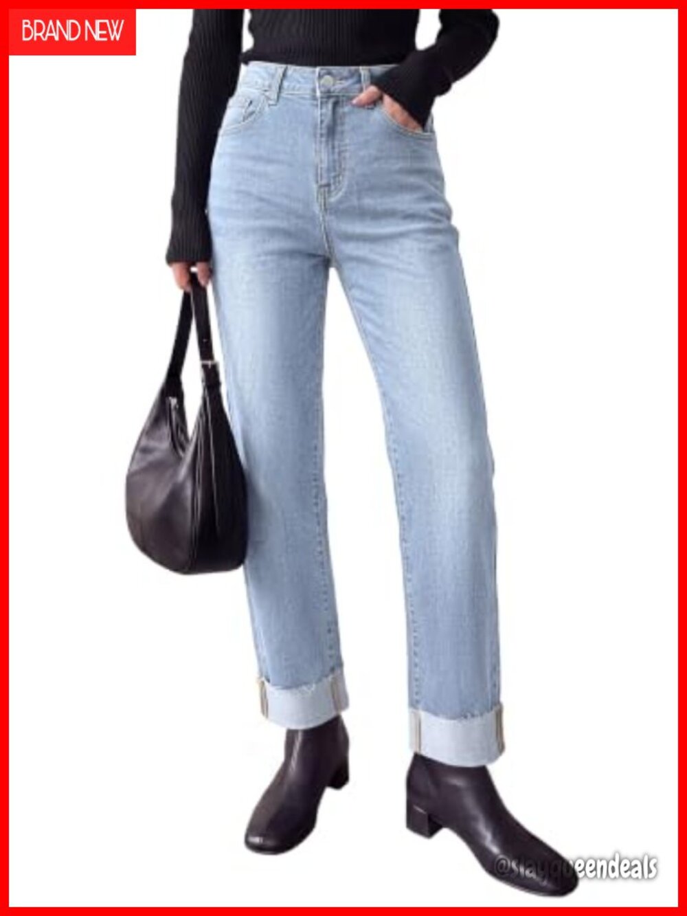 Women's Baggy Wide Leg High Rise Stretchy Jeans Cuffed Raw Hem Y2K